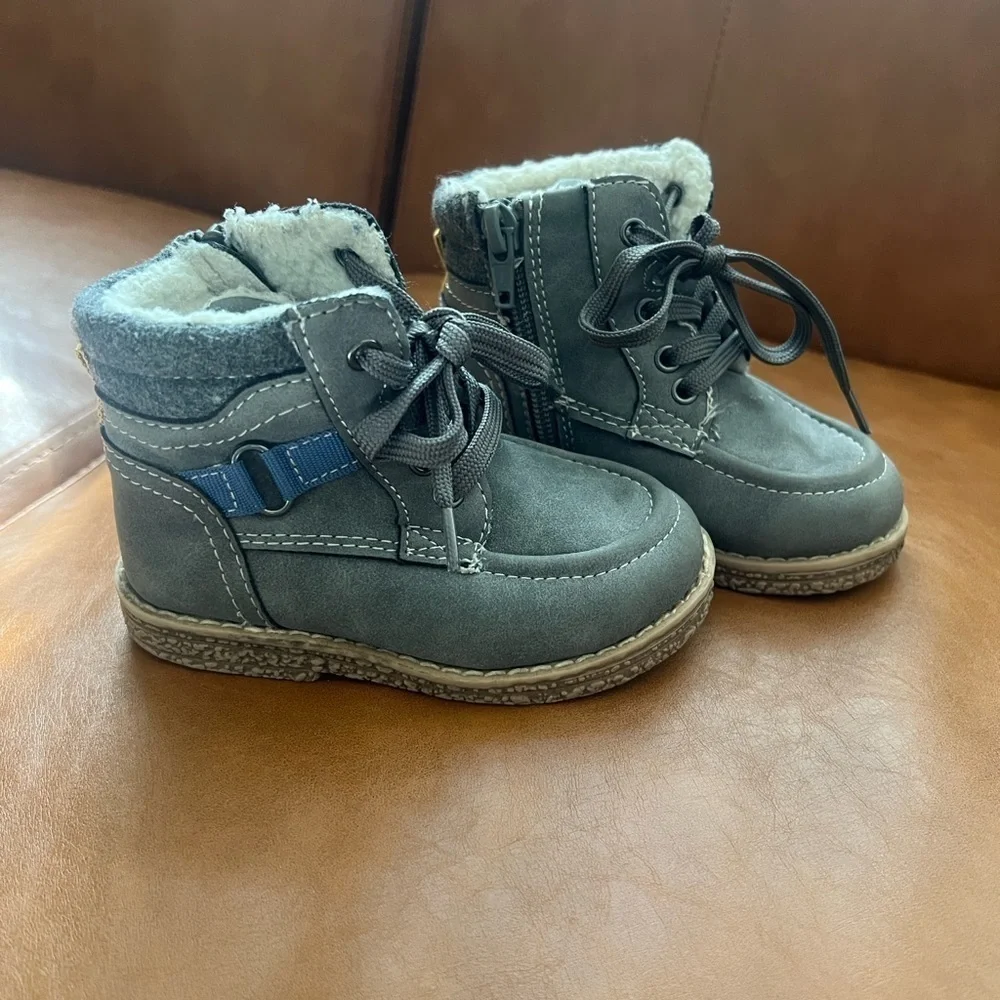 Bobbie Shoes Baby Toddler Boy Ankle Boots Fur Boots Gray Sz 5 1/2 Winter Boots